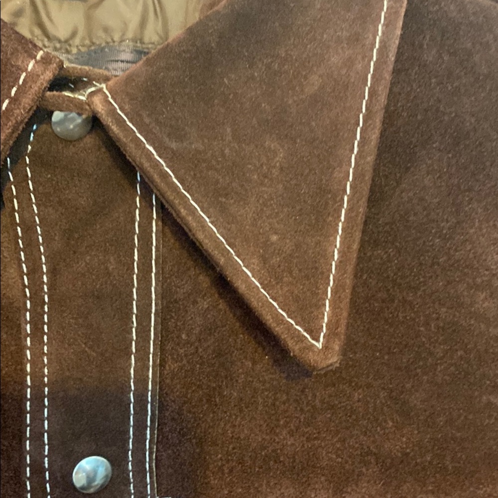 Vintage Roughout Leather Jacket Chore Coat brown suede sherpa lined size 40/M - Picture 5 of 10